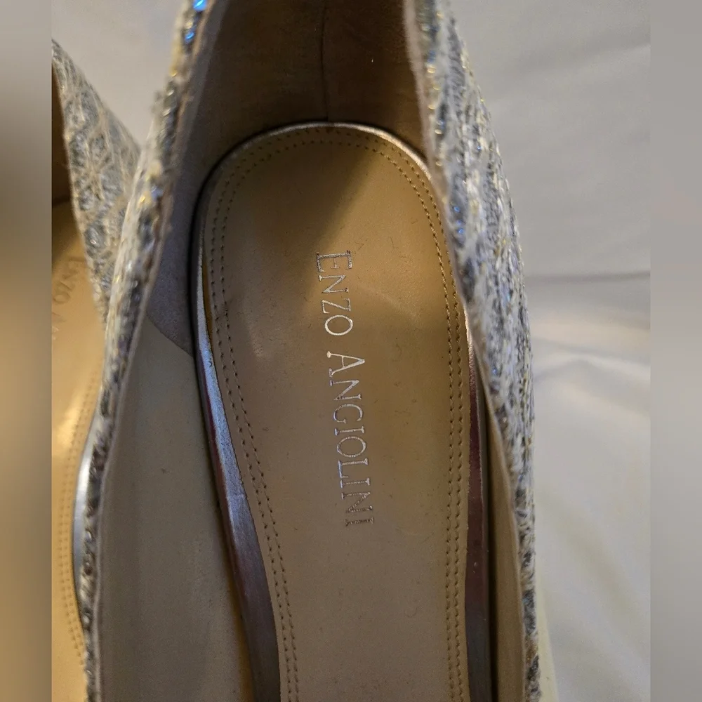 Enzo Angiolini Silver Sparkle Peep Toe Heels | Size 10.5 - Picture 2 of 8